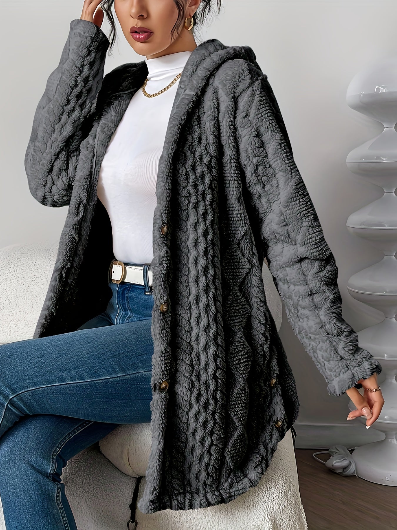 Alice | Fuzzy Fleece Button Down Cardigan