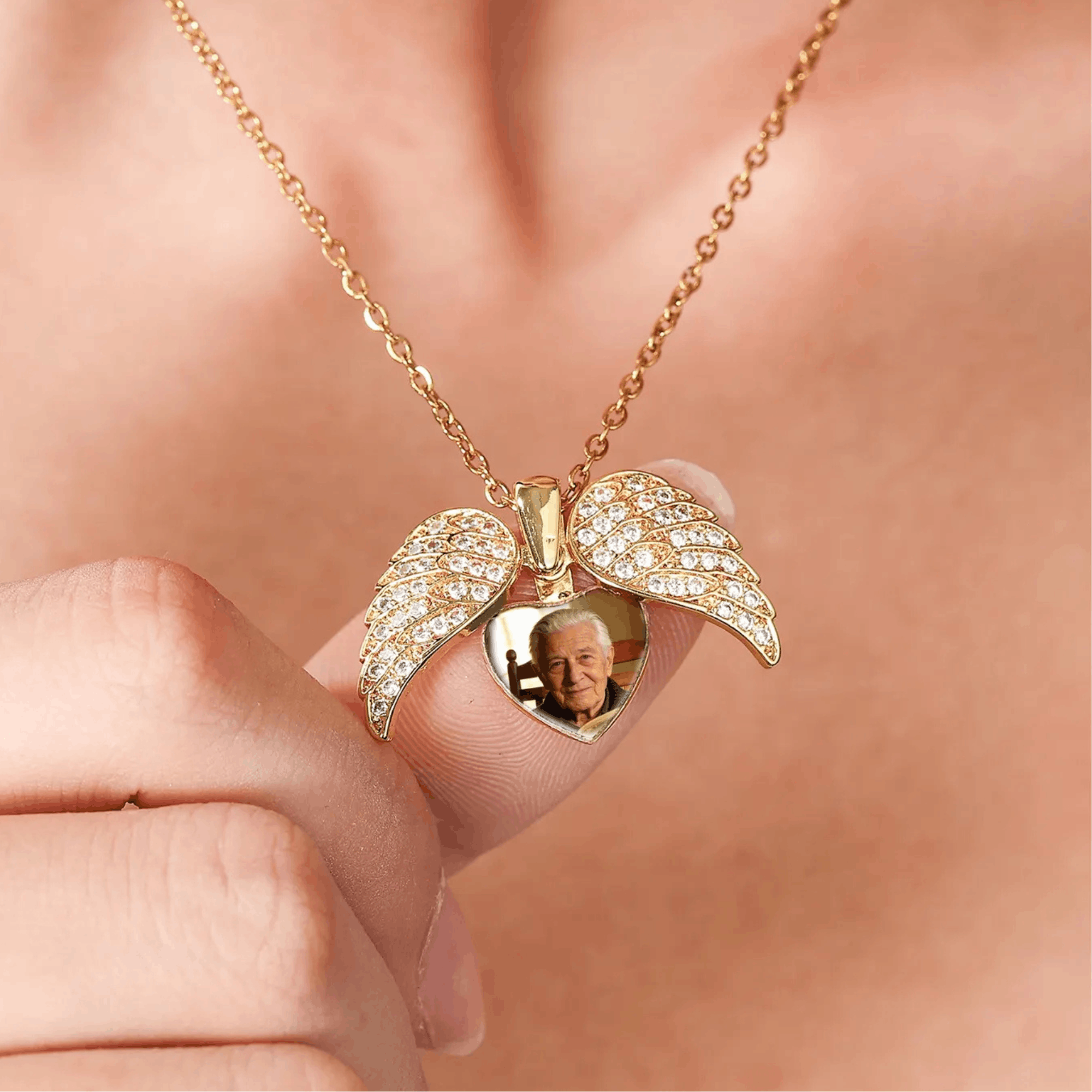 Custom Angel Wing Photo Locket Necklace