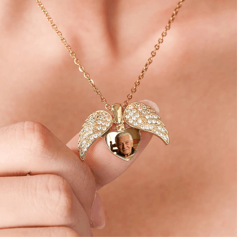 Custom Angel Wing Photo Locket Necklace