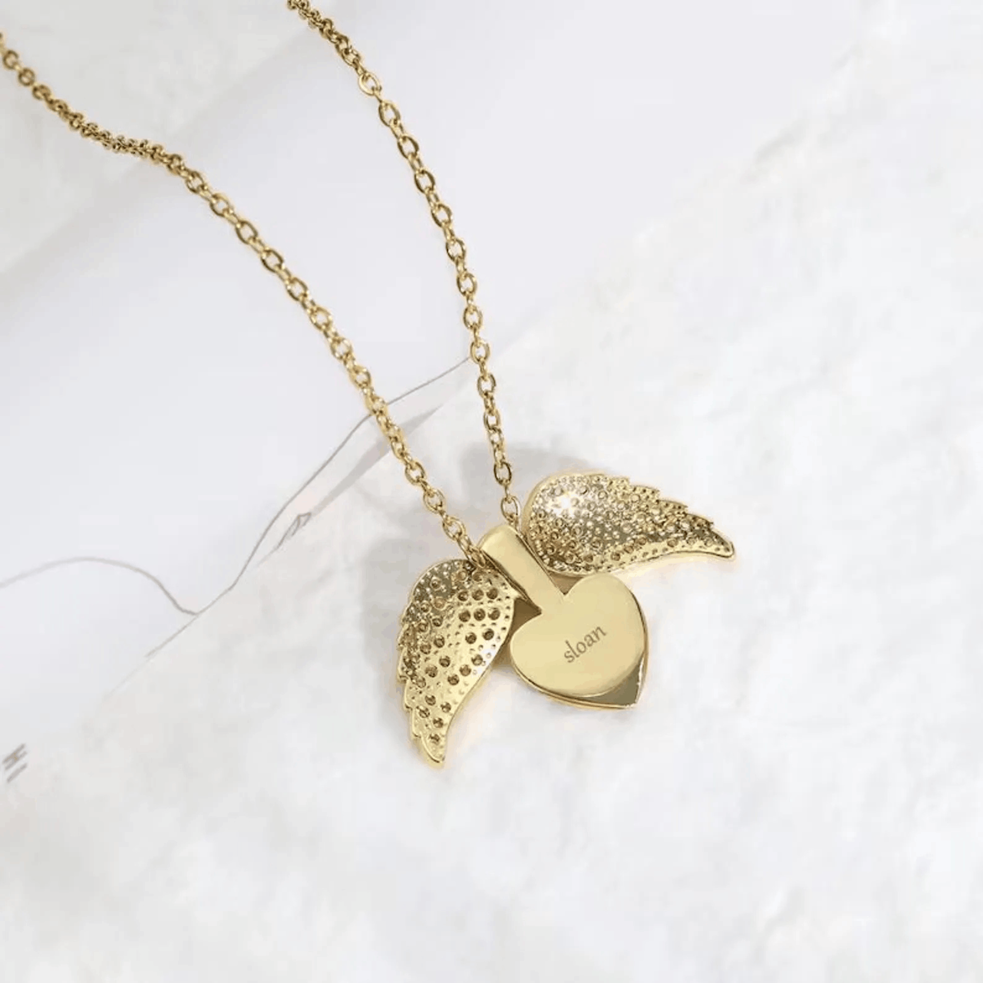 Custom Angel Wing Photo Locket Necklace