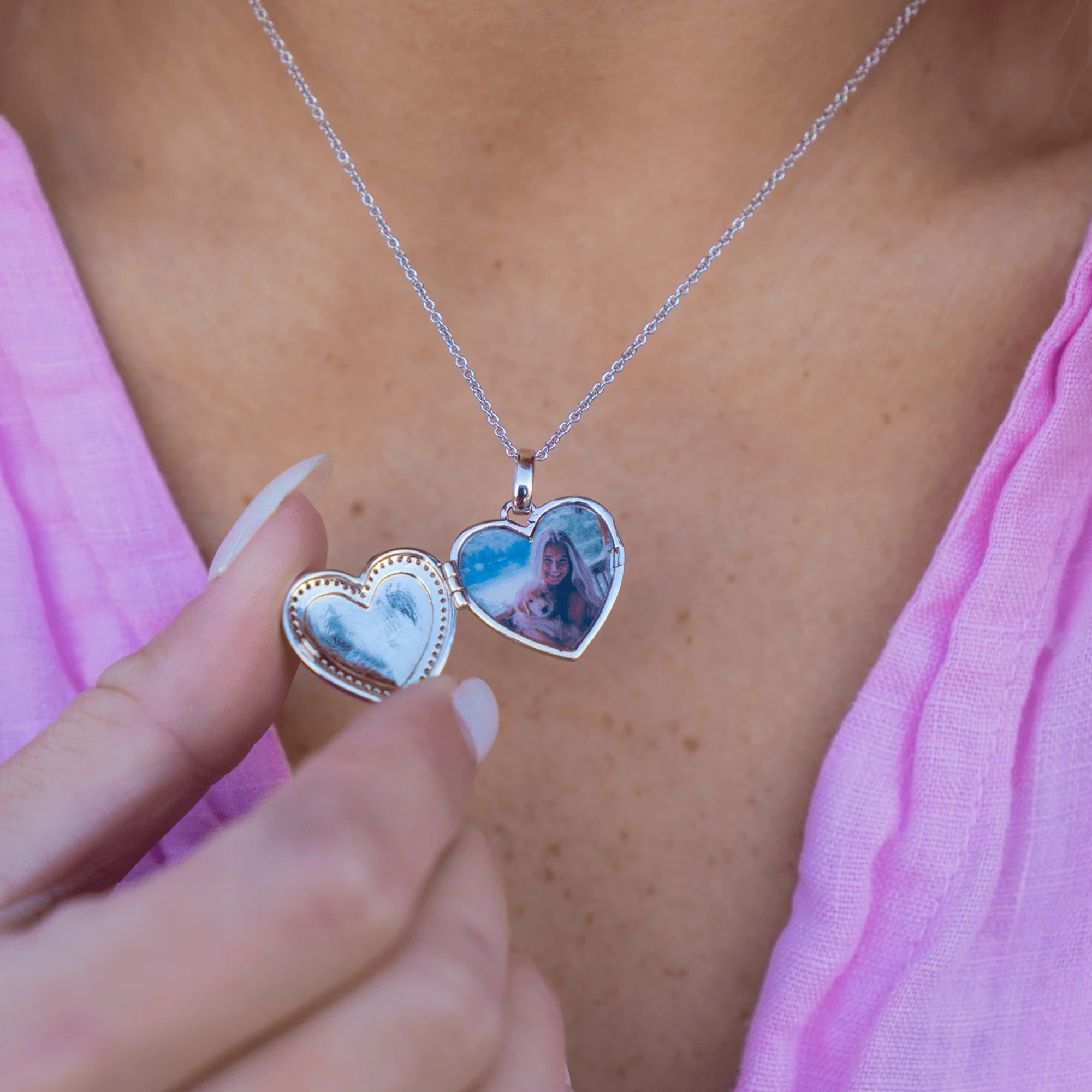Custom Photo Heart Locket Necklace