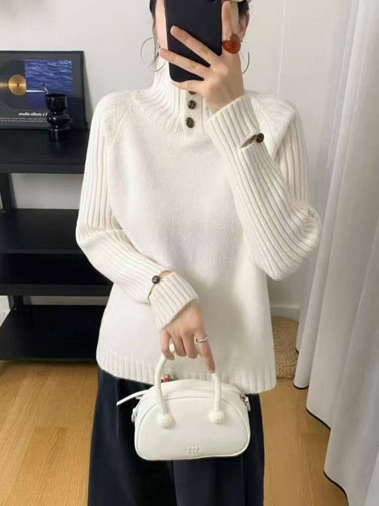 Victoria | Women's Ribbed Turtleneck Sweater Relaxed Raglan Pullover