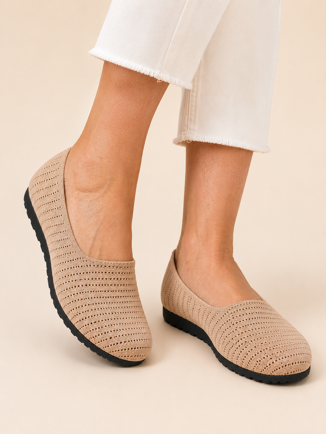 Women Hollow Knit Lightweight Walking Mule Flats