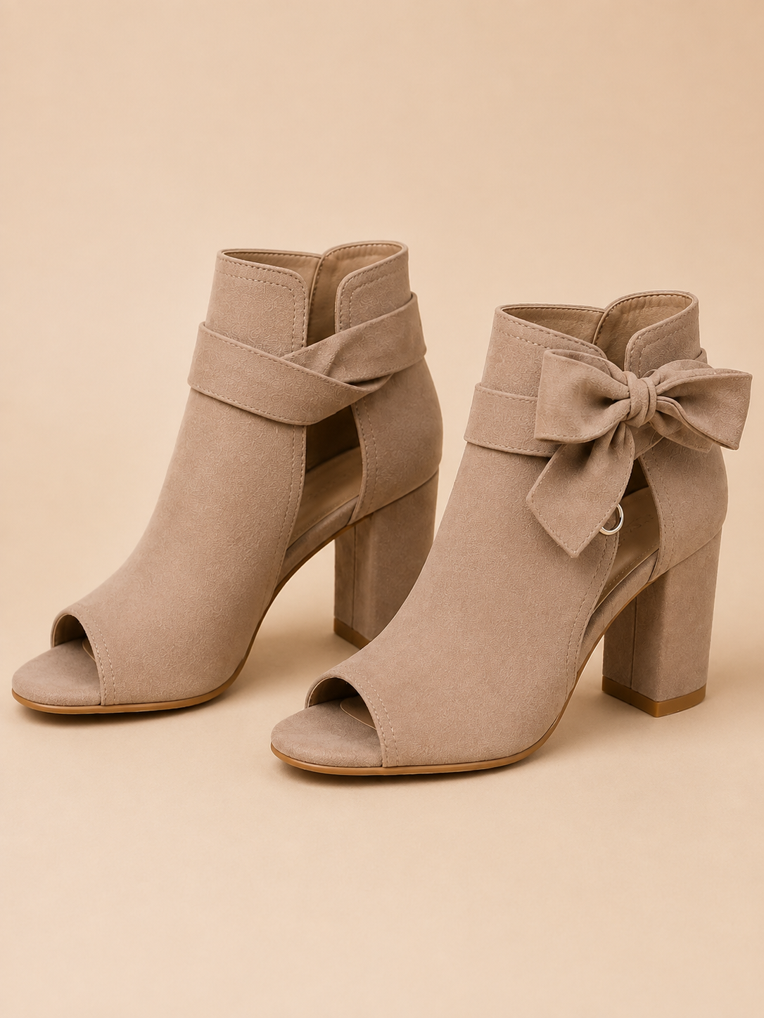 Callie - Suede Peep-Toe Block Heel Sandals With Ankle Bow