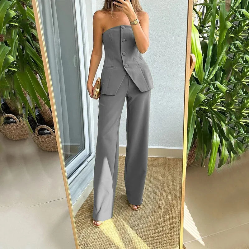 BRIA | Strapless Buttoned Two-Piece Set