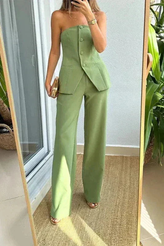 BRIA | Strapless Buttoned Two-Piece Set
