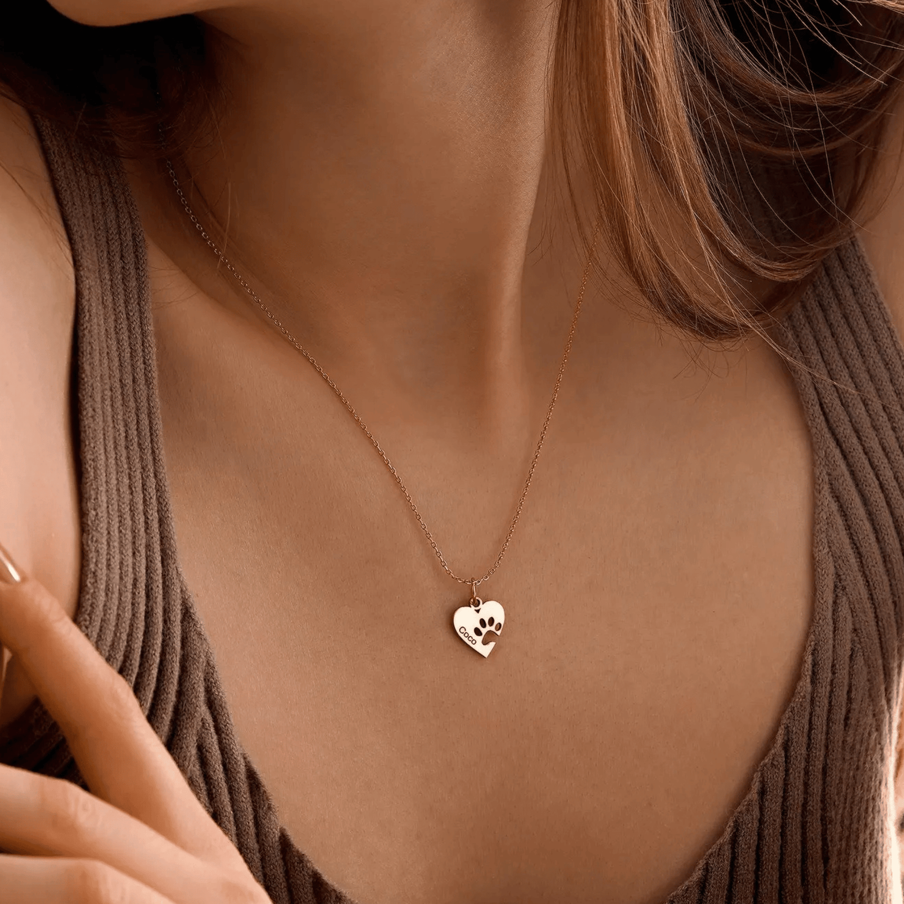 Custom Paw & Heart Name Necklace