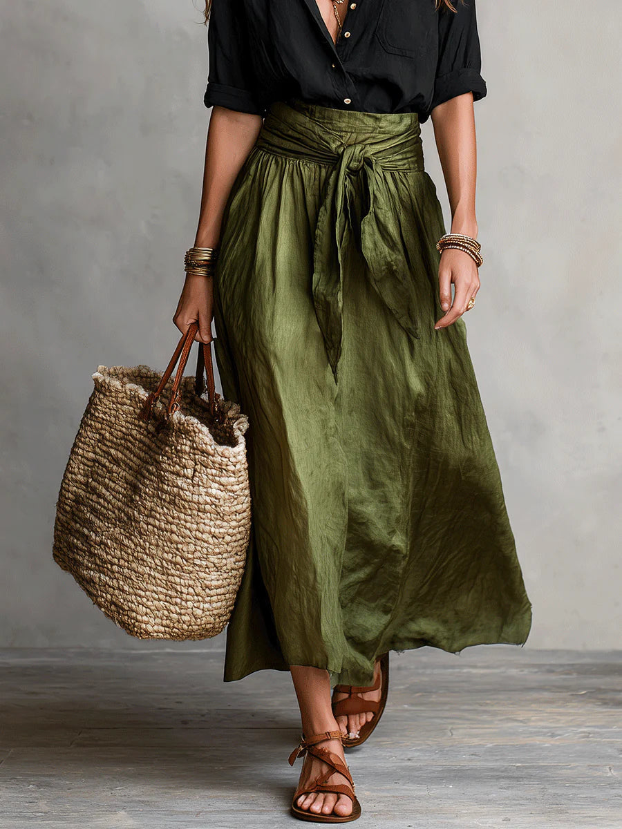 Vera™ | Two-Piece Set: Black Top and Olive Green Midi Skirt