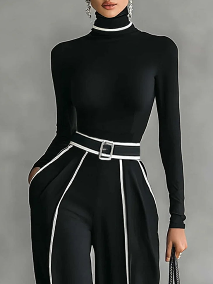 Solana | Long Sleeve Turtleneck and Wide Leg Pants Set with Belt