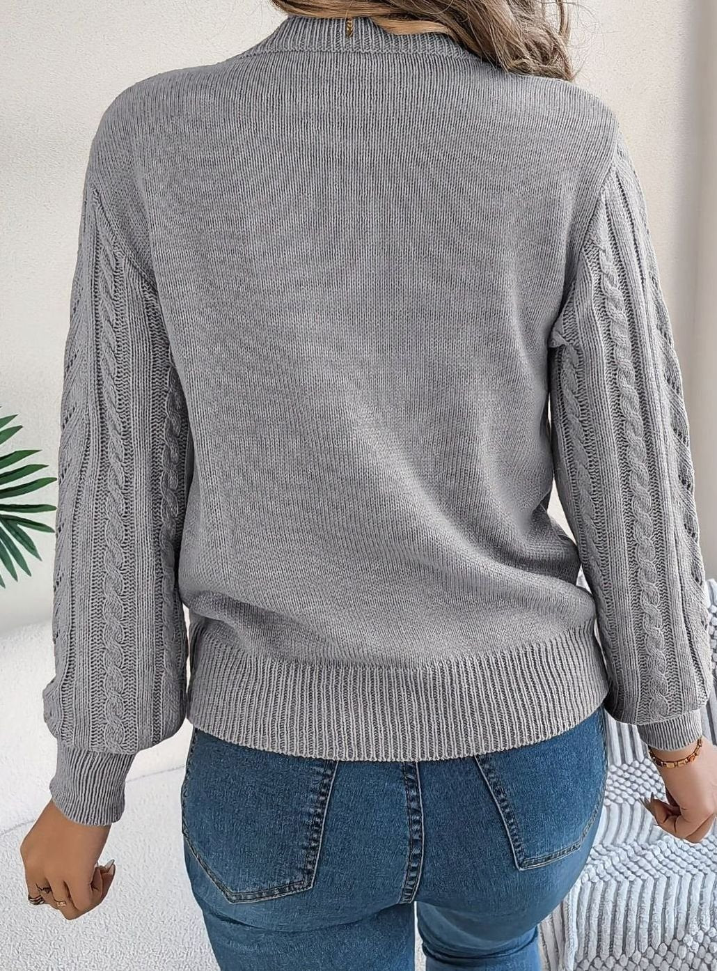 Mia | Women's Cable-Knit Openwork Relaxed Crewneck Sweater