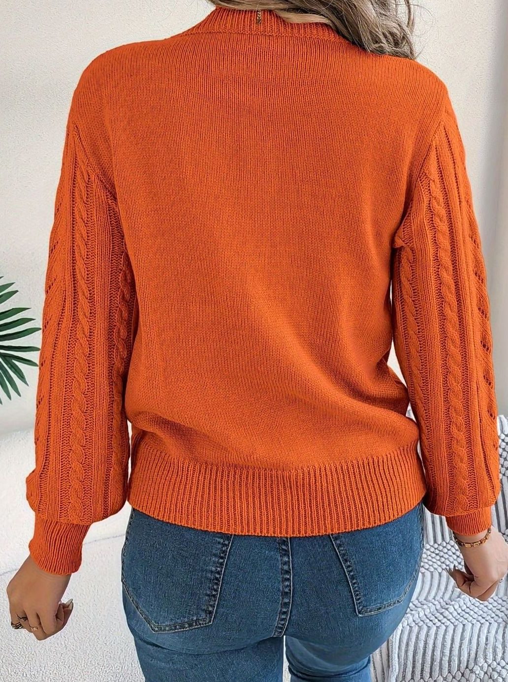 Mia | Women's Cable-Knit Openwork Relaxed Crewneck Sweater