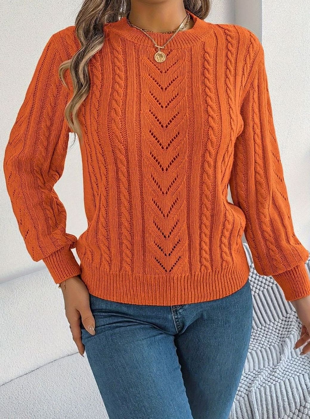Mia | Women's Cable-Knit Openwork Relaxed Crewneck Sweater