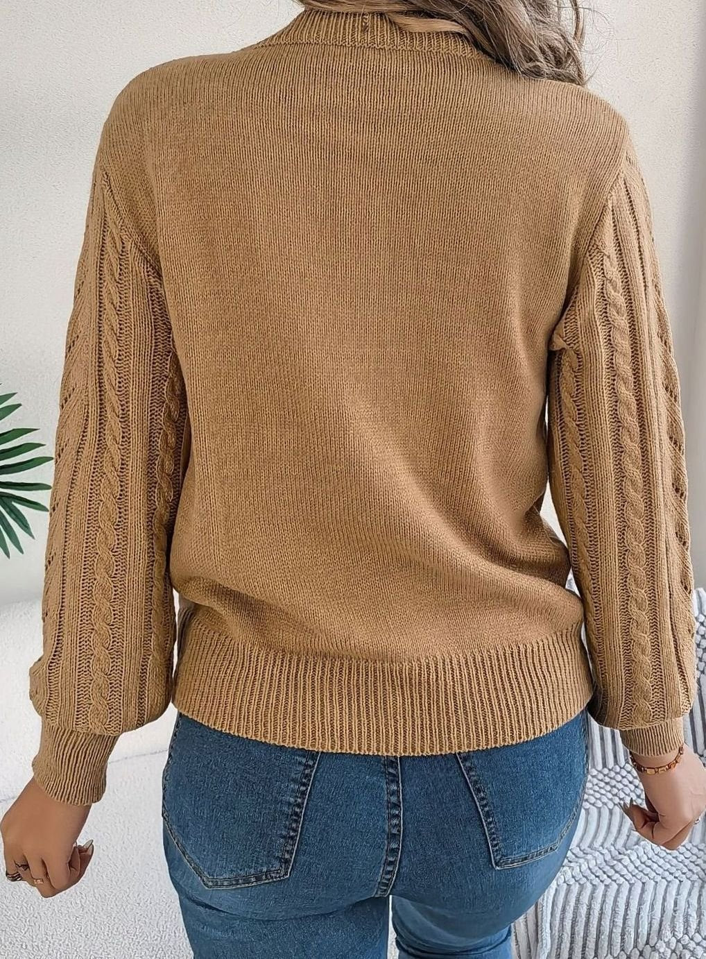 Mia | Women's Cable-Knit Openwork Relaxed Crewneck Sweater