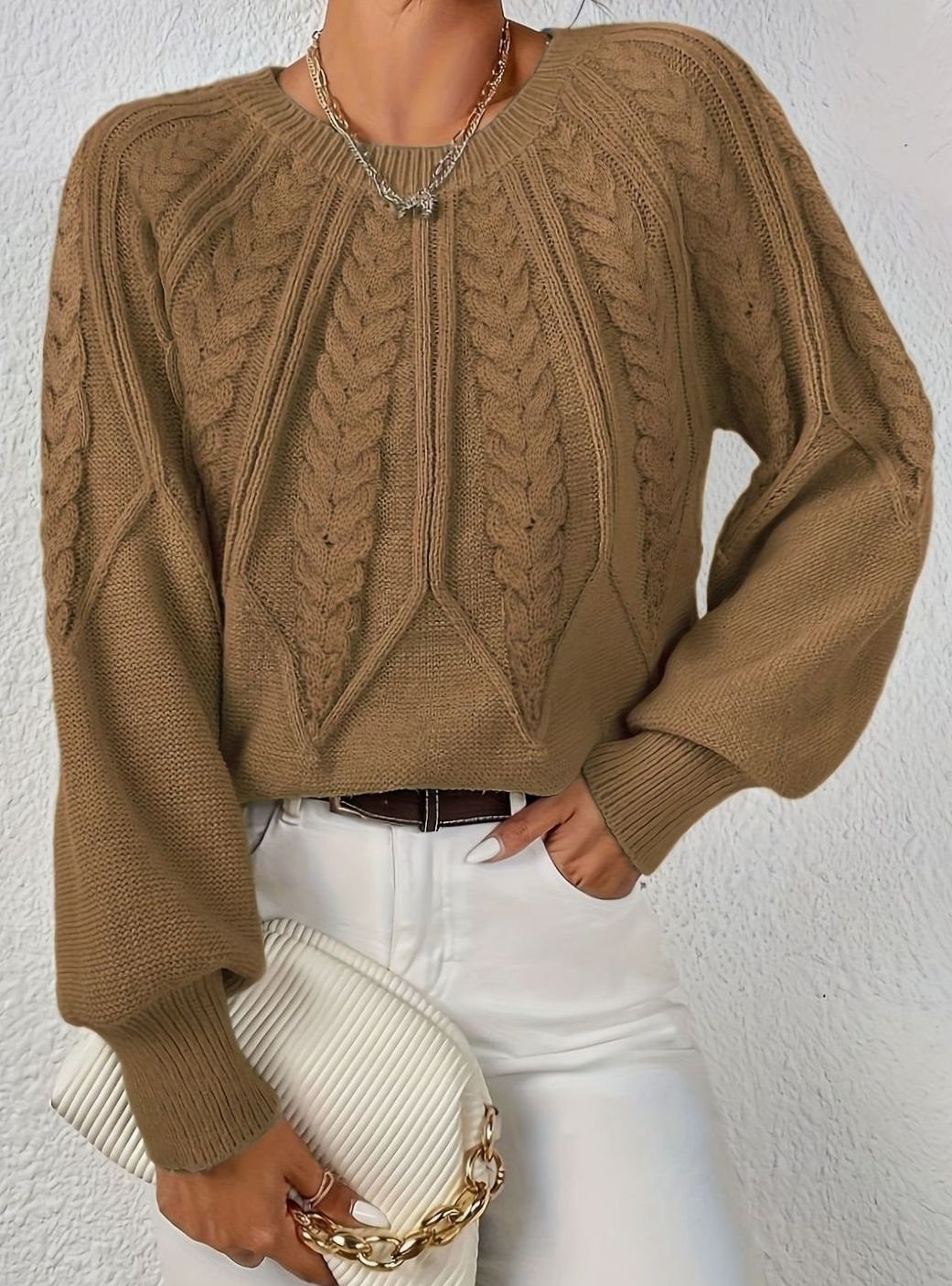 Scarlett | Women's Cable-Knit Raglan-Sleeve Round-Neck Sweater