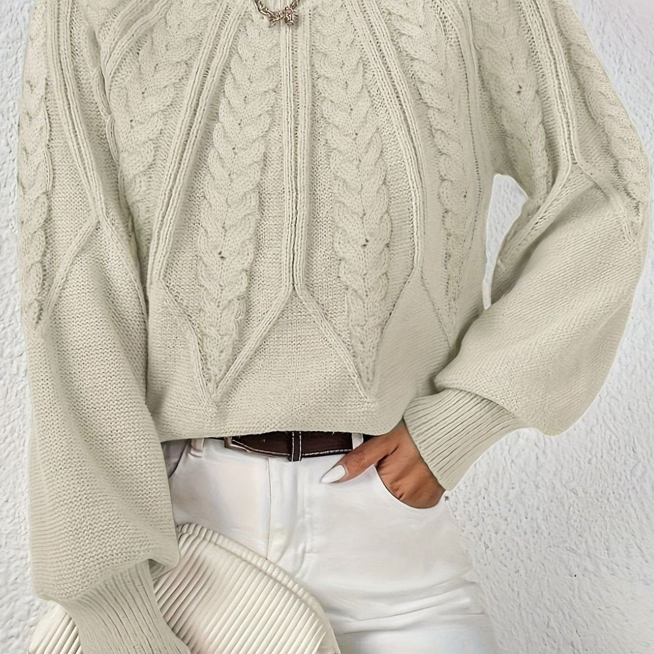 Scarlett | Women's Cable-Knit Raglan-Sleeve Round-Neck Sweater