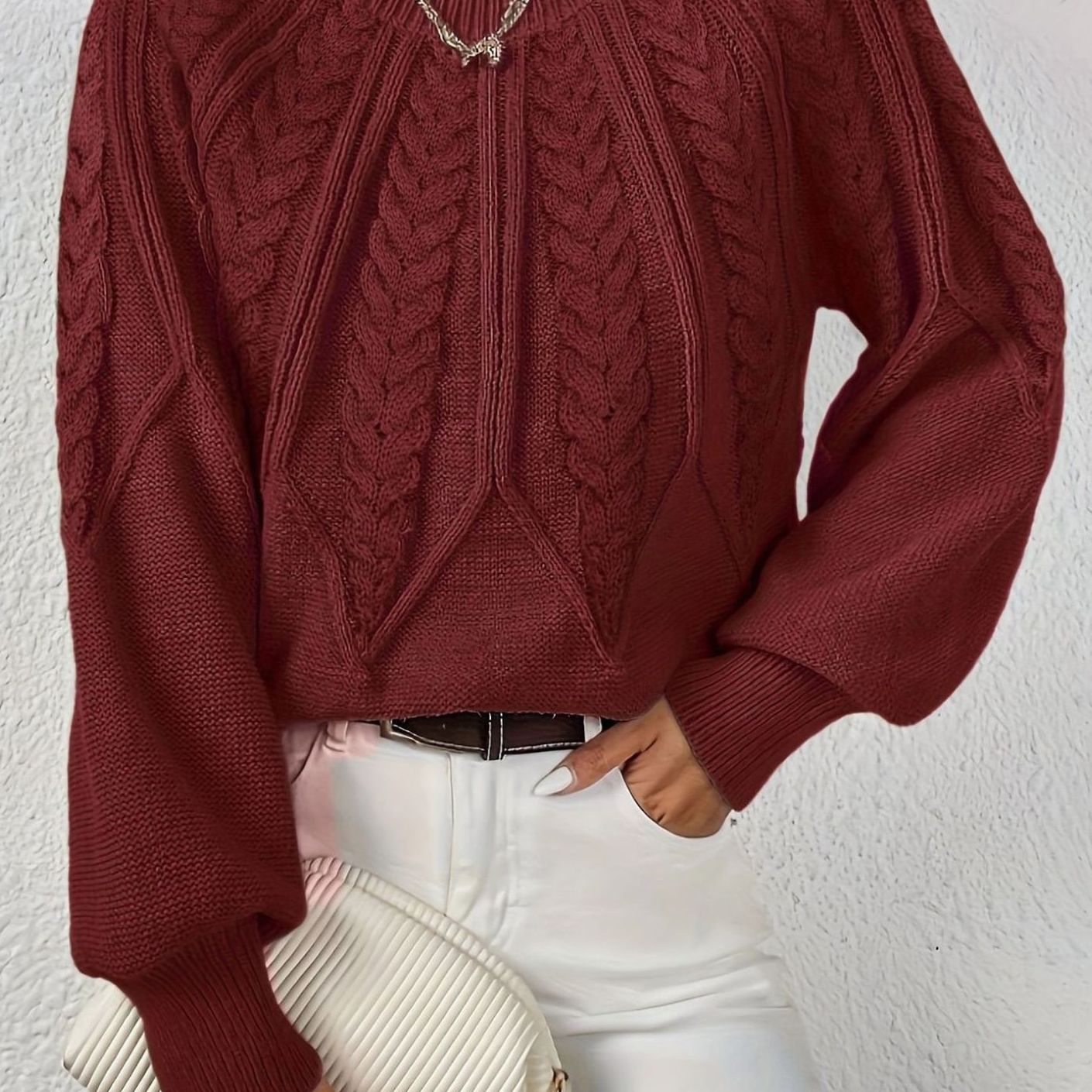 Scarlett | Women's Cable-Knit Raglan-Sleeve Round-Neck Sweater