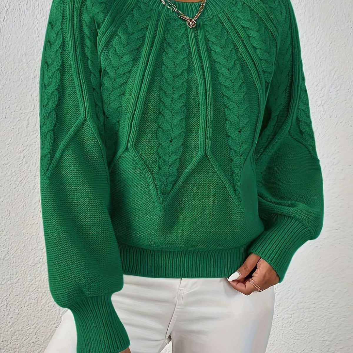 Scarlett | Women's Cable-Knit Raglan-Sleeve Round-Neck Sweater