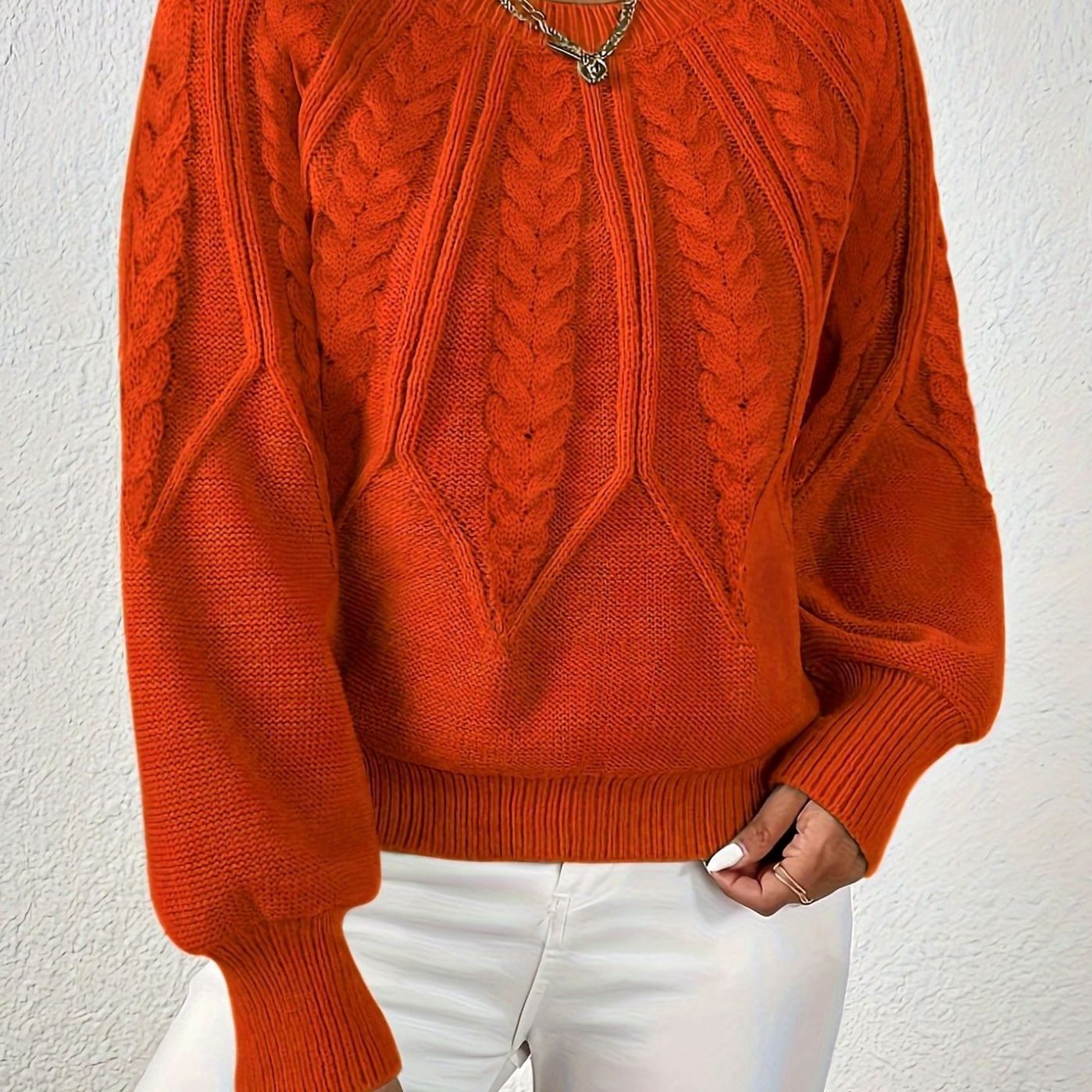 Scarlett | Women's Cable-Knit Raglan-Sleeve Round-Neck Sweater