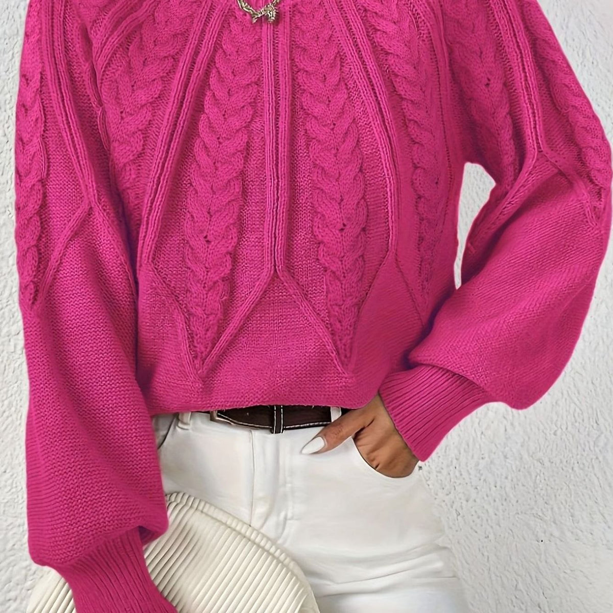 Scarlett | Women's Cable-Knit Raglan-Sleeve Round-Neck Sweater