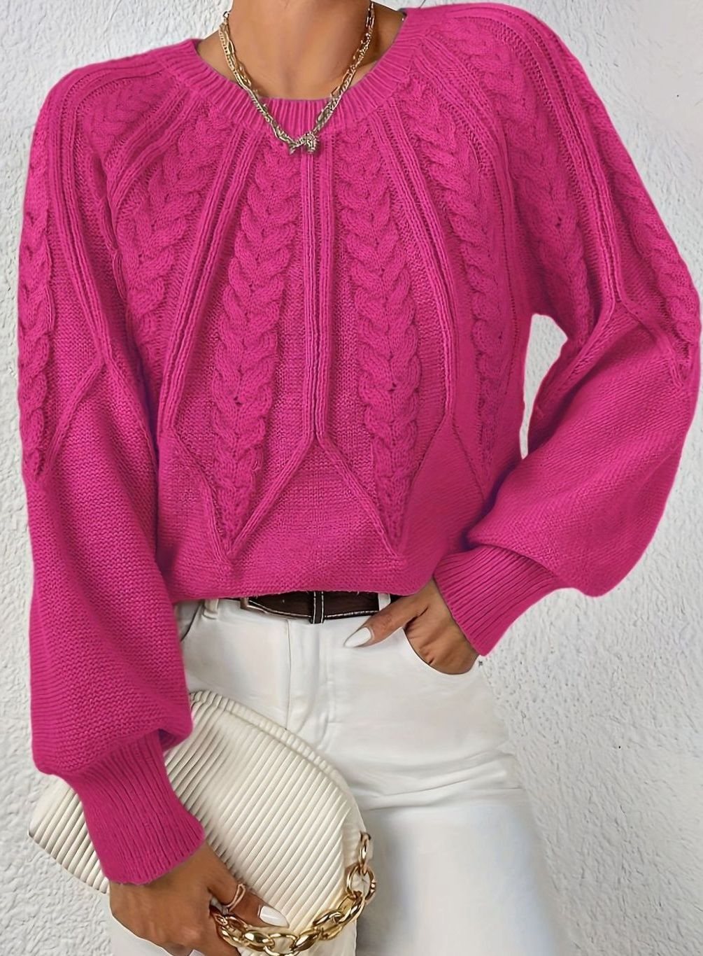 Scarlett | Women's Cable-Knit Raglan-Sleeve Round-Neck Sweater
