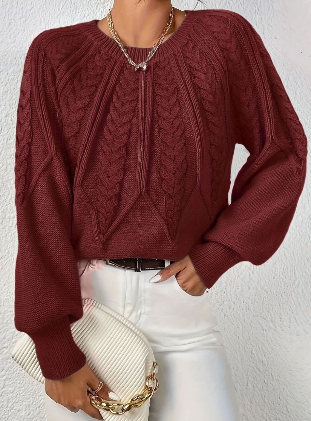 Scarlett | Women's Cable-Knit Raglan-Sleeve Round-Neck Sweater