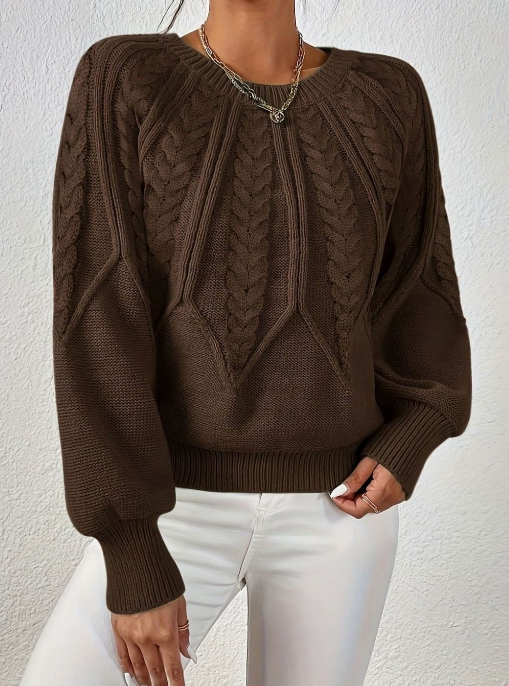 Scarlett | Women's Cable-Knit Raglan-Sleeve Round-Neck Sweater