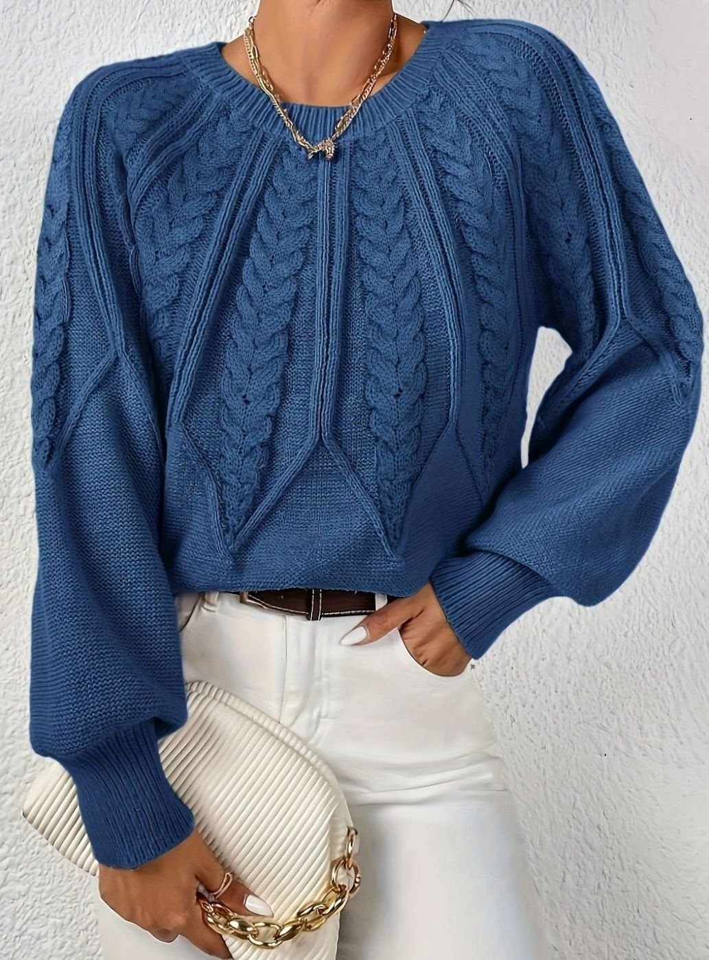 Scarlett | Women's Cable-Knit Raglan-Sleeve Round-Neck Sweater