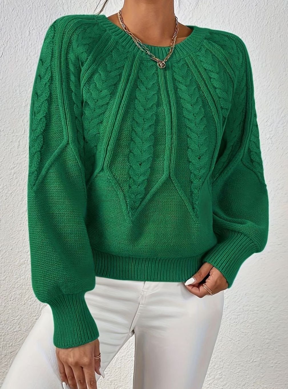 Scarlett | Women's Cable-Knit Raglan-Sleeve Round-Neck Sweater