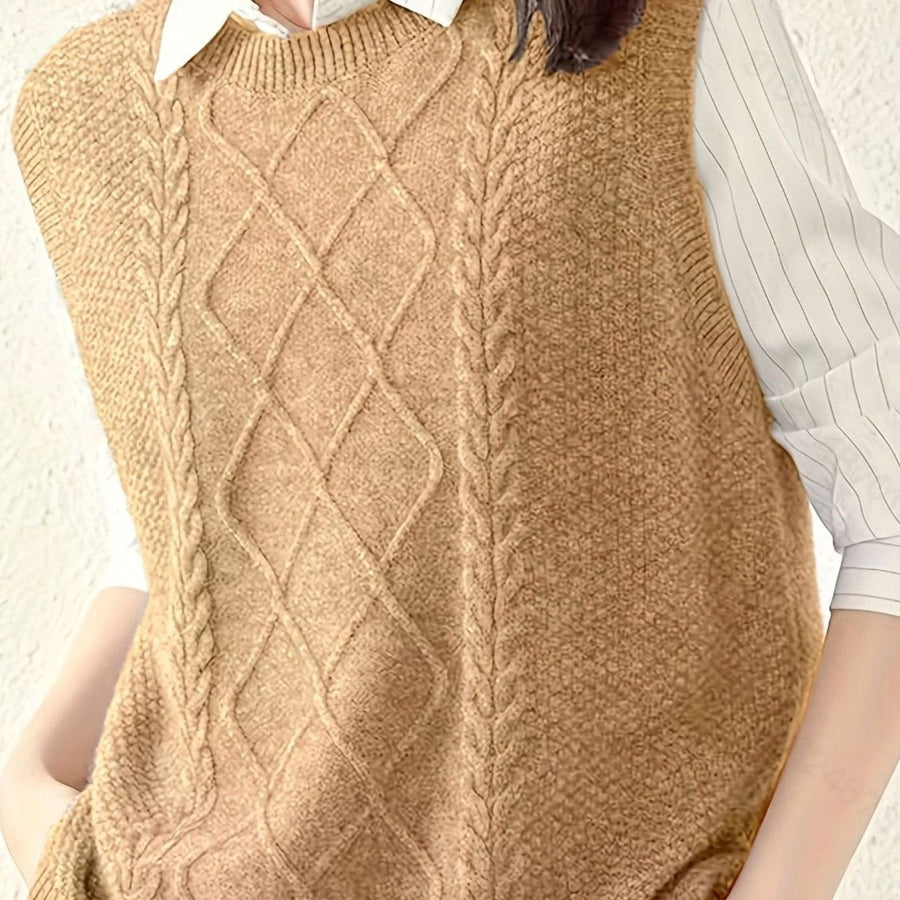 Penelope | Women's Cable-Knit Sleeveless Sweater Vest Round Neck