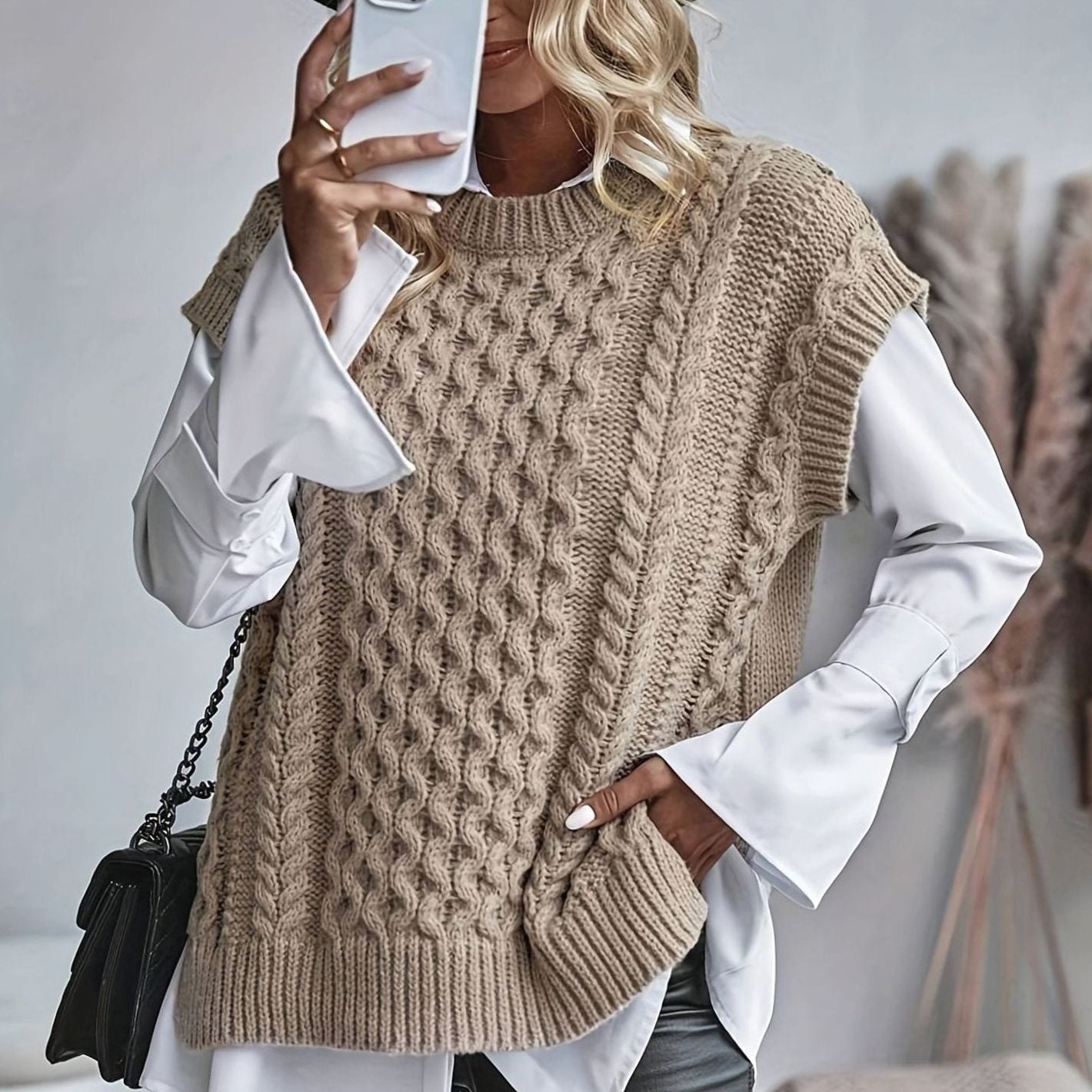 Charlotte | Women's Cable-Knit Sweater Vest Relaxed-Fit Pullover