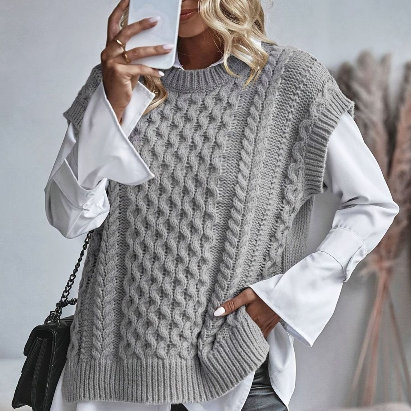 Charlotte | Women's Cable-Knit Sweater Vest Relaxed-Fit Pullover