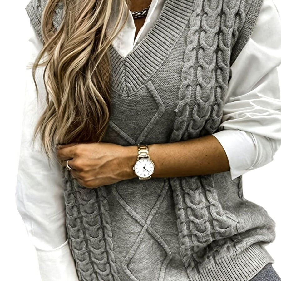 Camila | Women's Cable-Knit V-Neck Sweater Vest Relaxed Fit