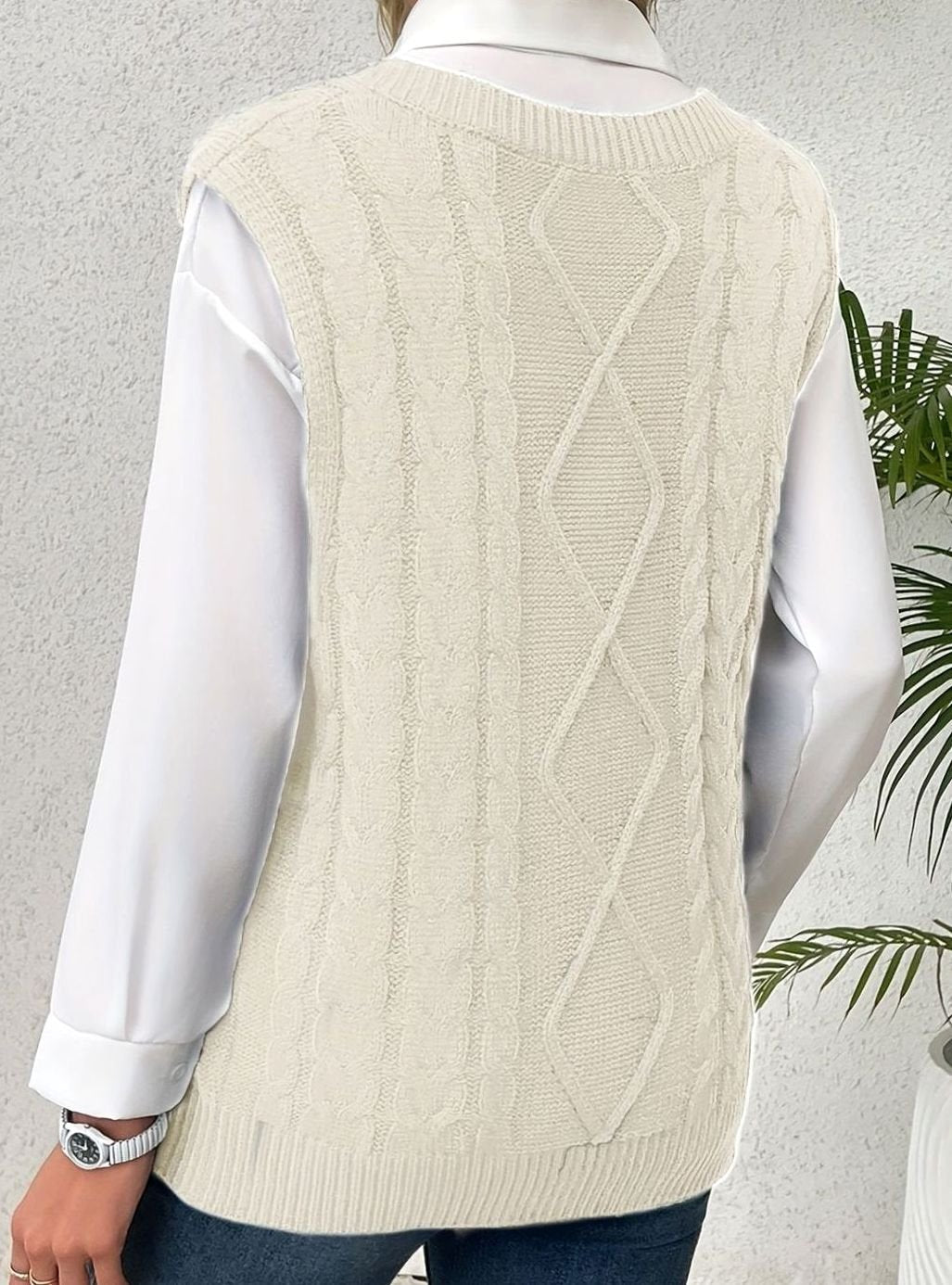 Camila | Women's Cable-Knit V-Neck Sweater Vest Relaxed Fit