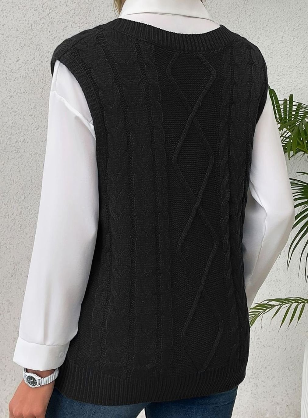 Camila | Women's Cable-Knit V-Neck Sweater Vest Relaxed Fit