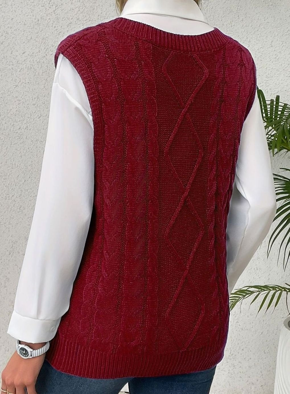 Camila | Women's Cable-Knit V-Neck Sweater Vest Relaxed Fit