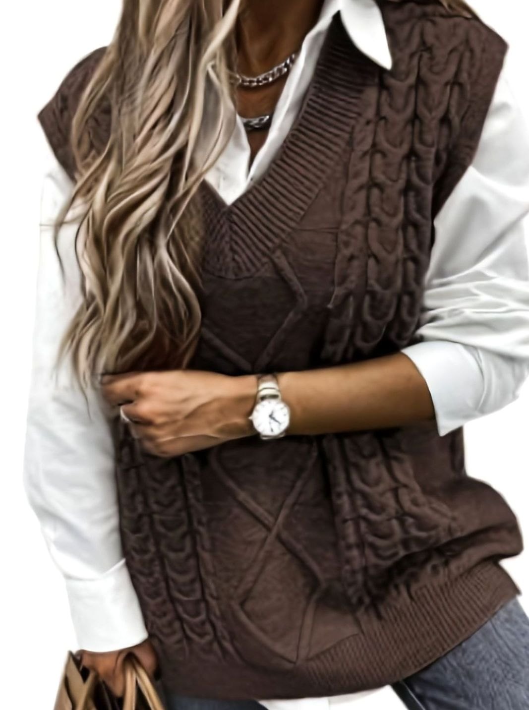 Camila | Women's Cable-Knit V-Neck Sweater Vest Relaxed Fit
