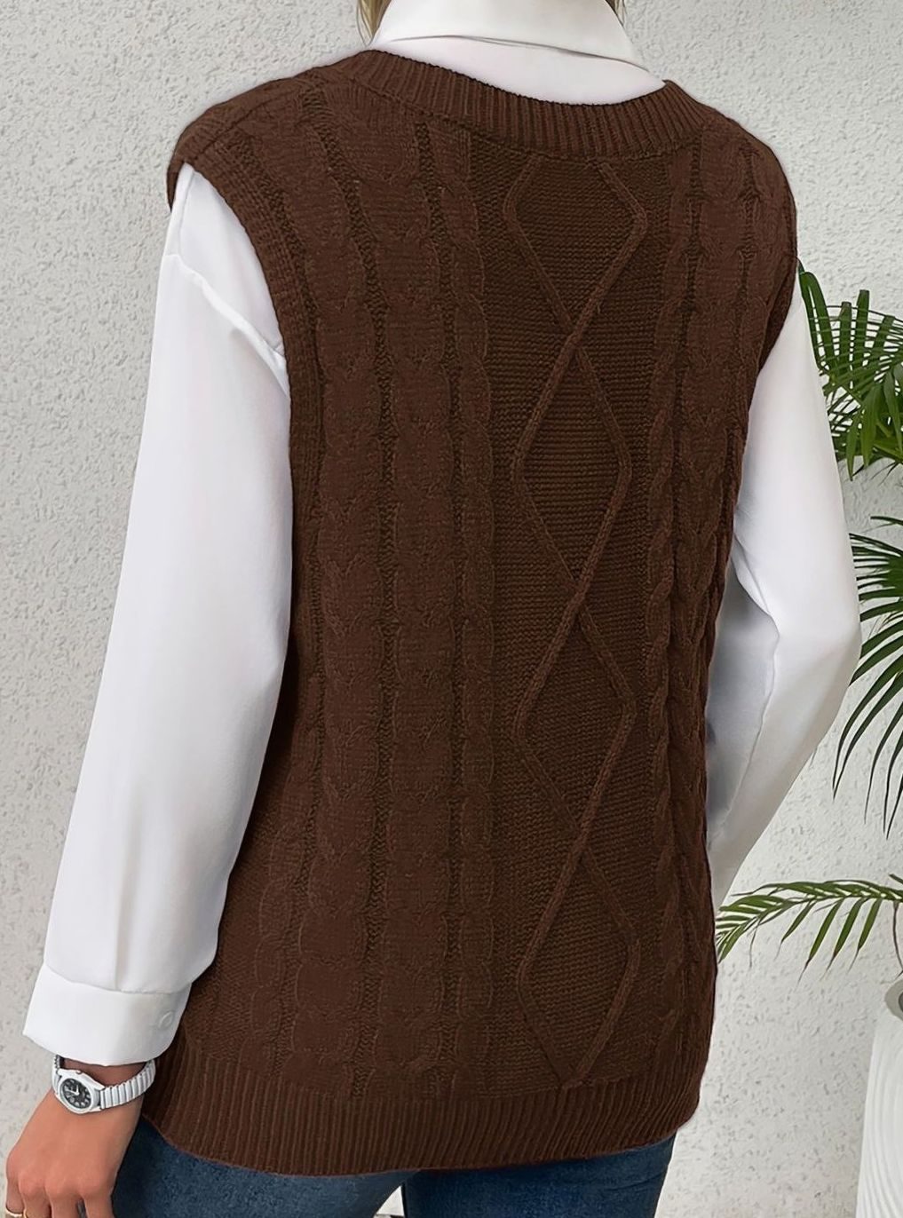 Camila | Women's Cable-Knit V-Neck Sweater Vest Relaxed Fit