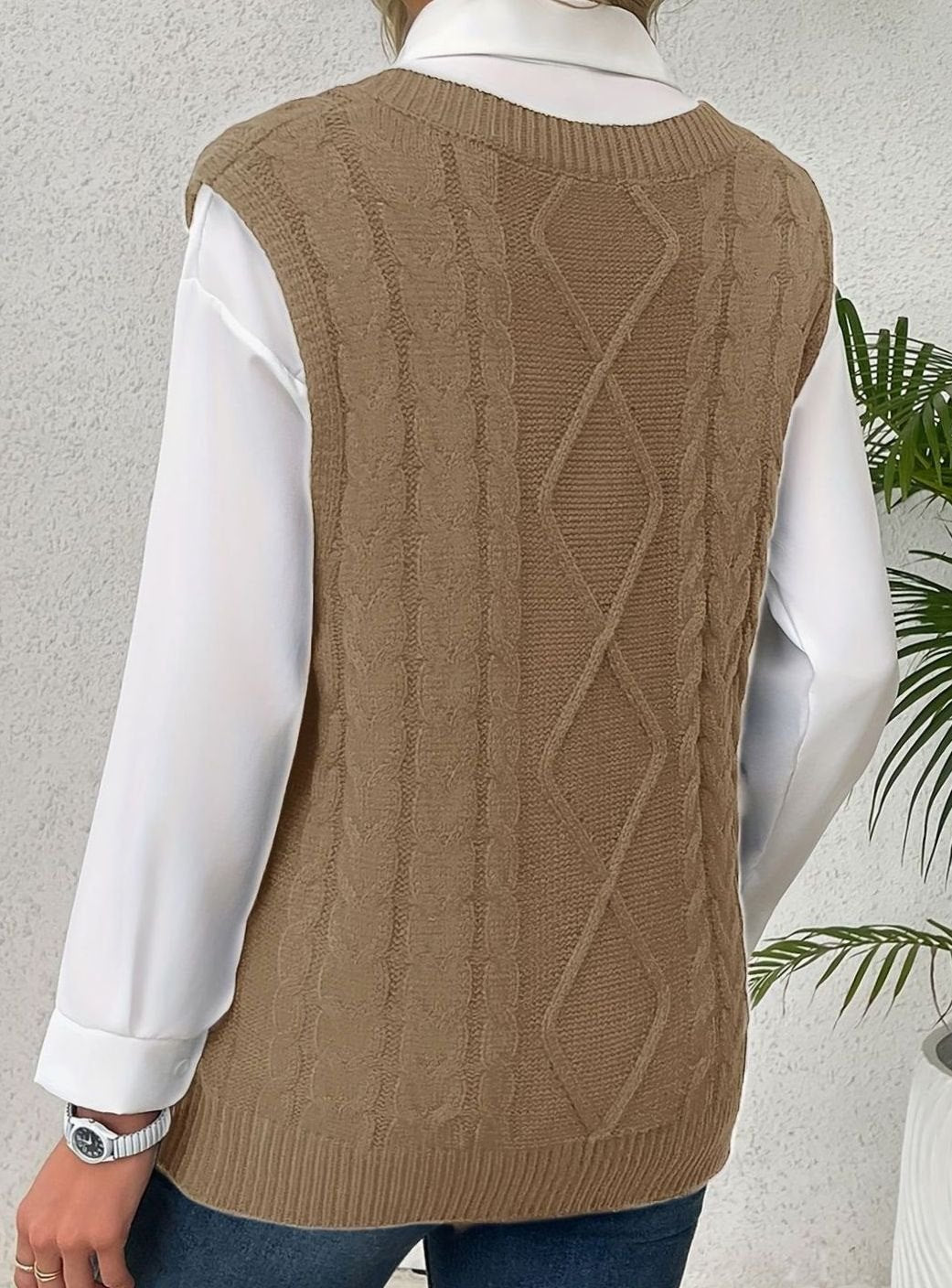 Camila | Women's Cable-Knit V-Neck Sweater Vest Relaxed Fit