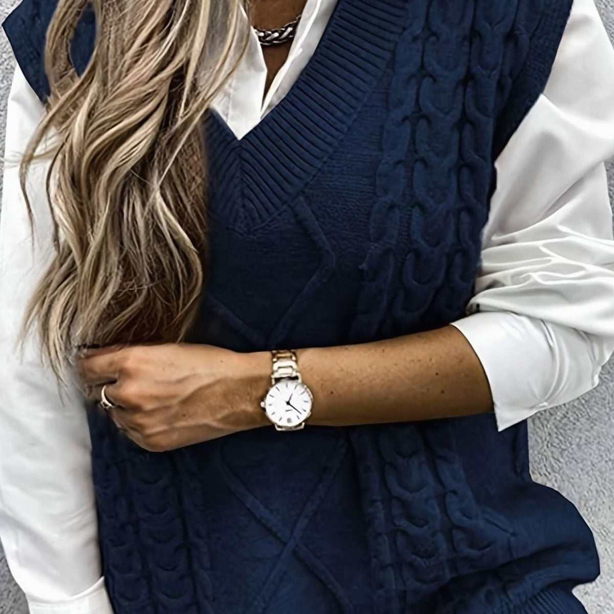 Camila | Women's Cable-Knit V-Neck Sweater Vest Relaxed Fit