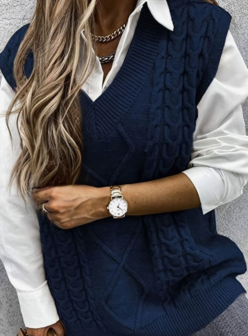 Camila | Women's Cable-Knit V-Neck Sweater Vest Relaxed Fit