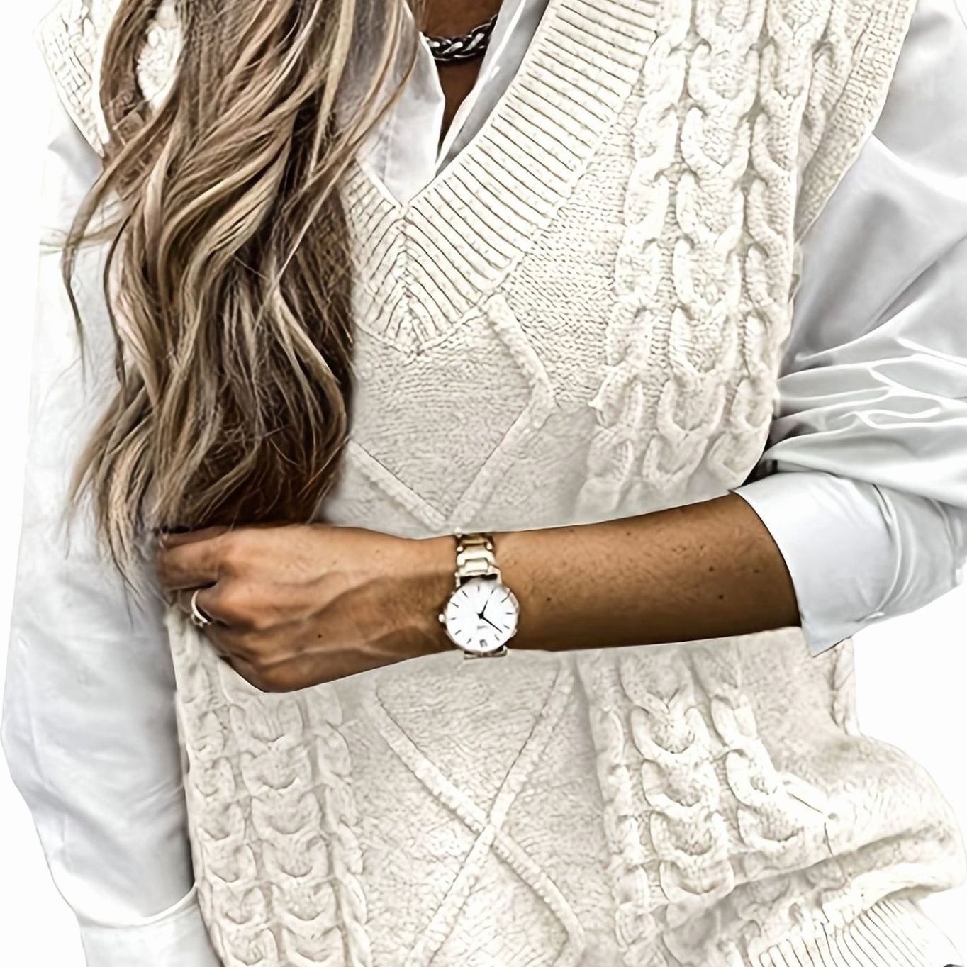 Camila | Women's Cable-Knit V-Neck Sweater Vest Relaxed Fit