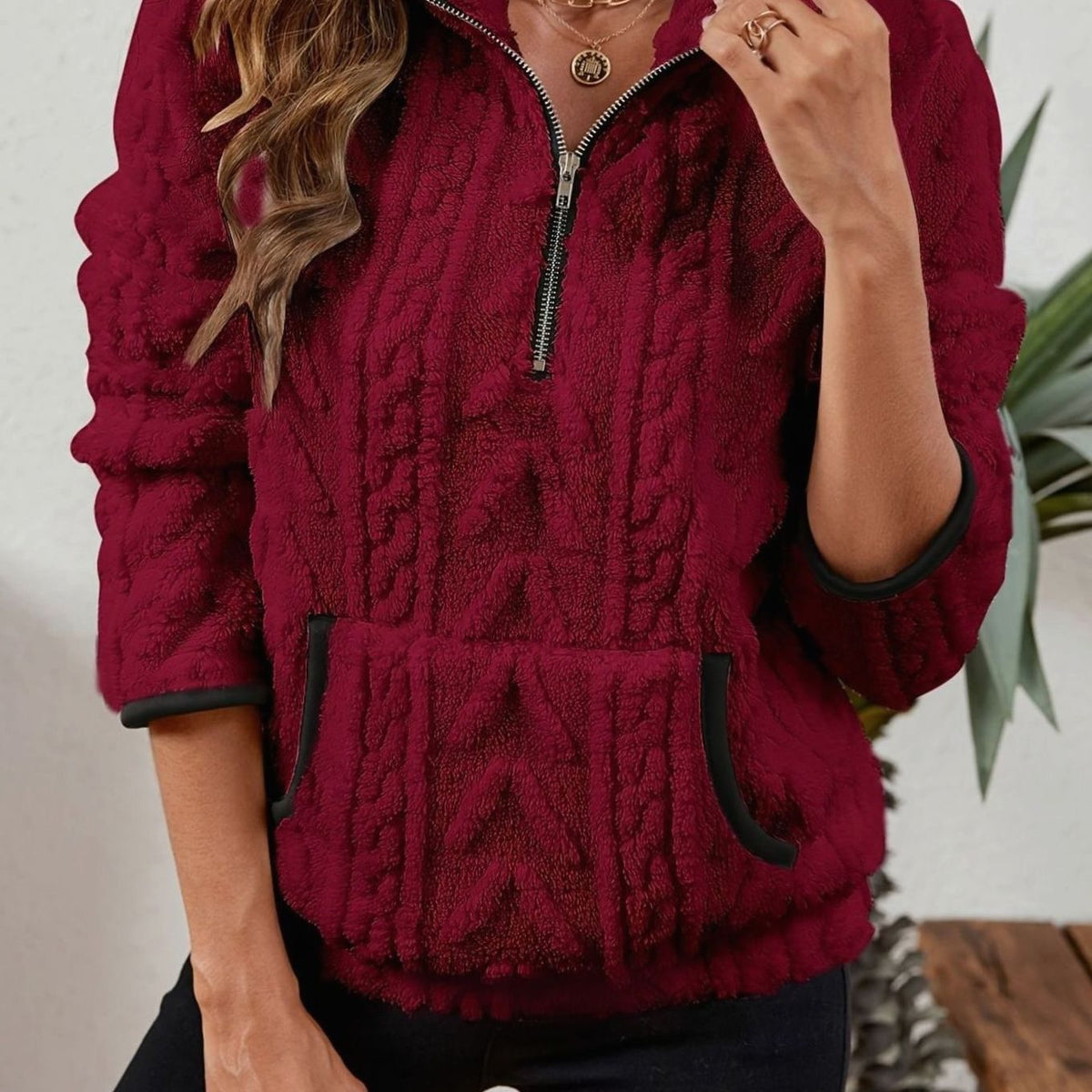 Madison | Women's Cozy Fleece Half-Zip Kangaroo Pocket Pullover Sweater