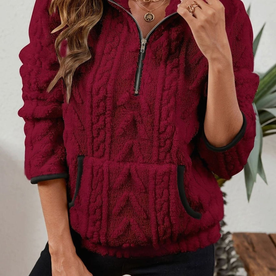 Madison | Women's Cozy Fleece Half-Zip Kangaroo Pocket Pullover Sweater