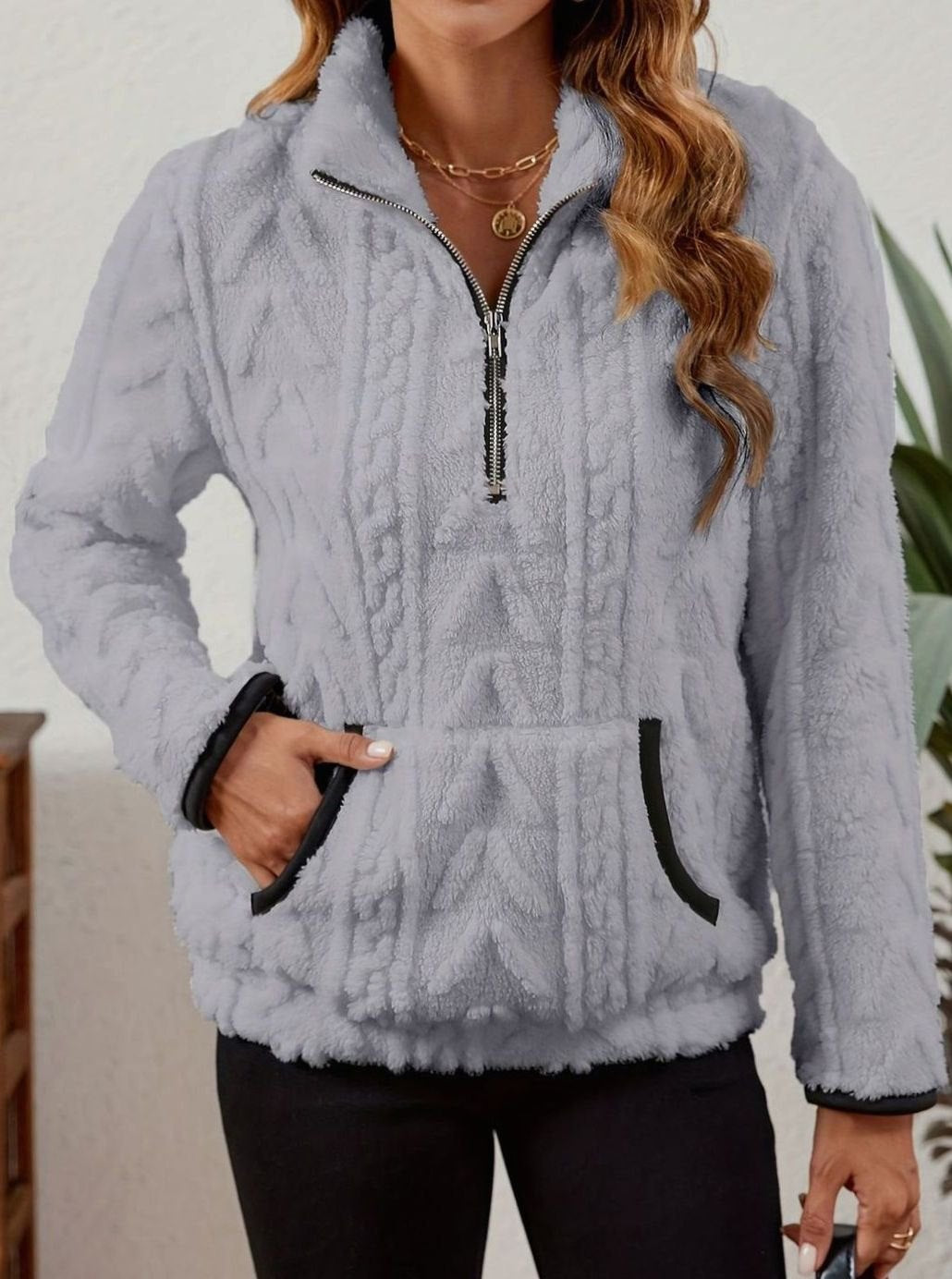 Madison | Women's Cozy Fleece Half-Zip Kangaroo Pocket Pullover Sweater