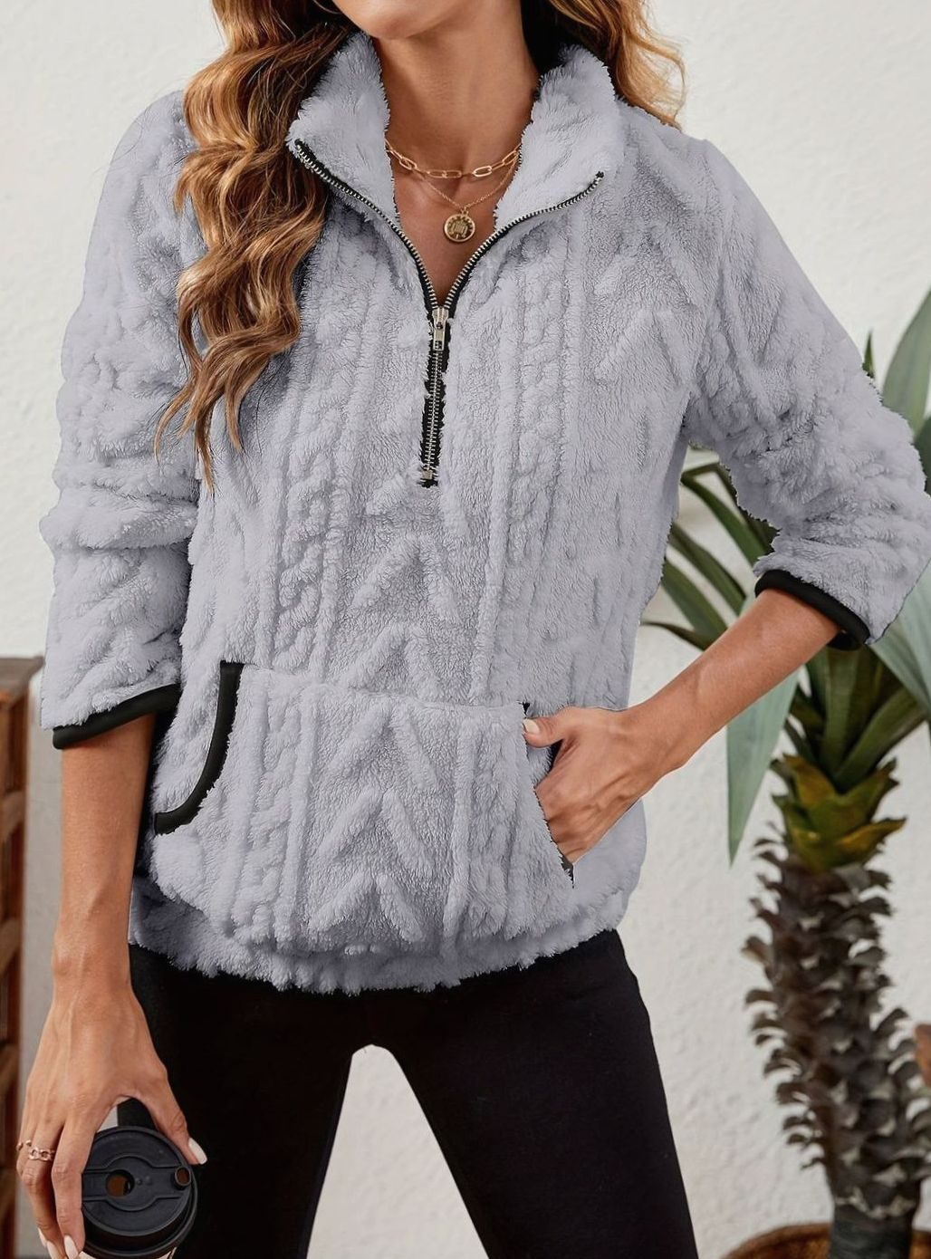 Madison | Women's Cozy Fleece Half-Zip Kangaroo Pocket Pullover Sweater