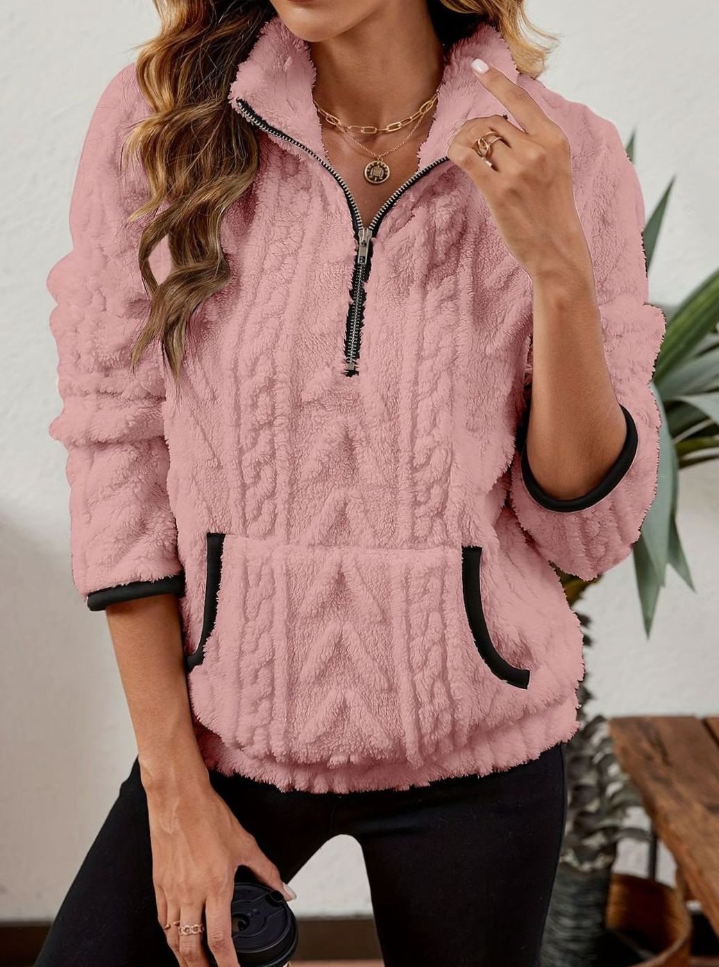 Madison | Women's Cozy Fleece Half-Zip Kangaroo Pocket Pullover Sweater