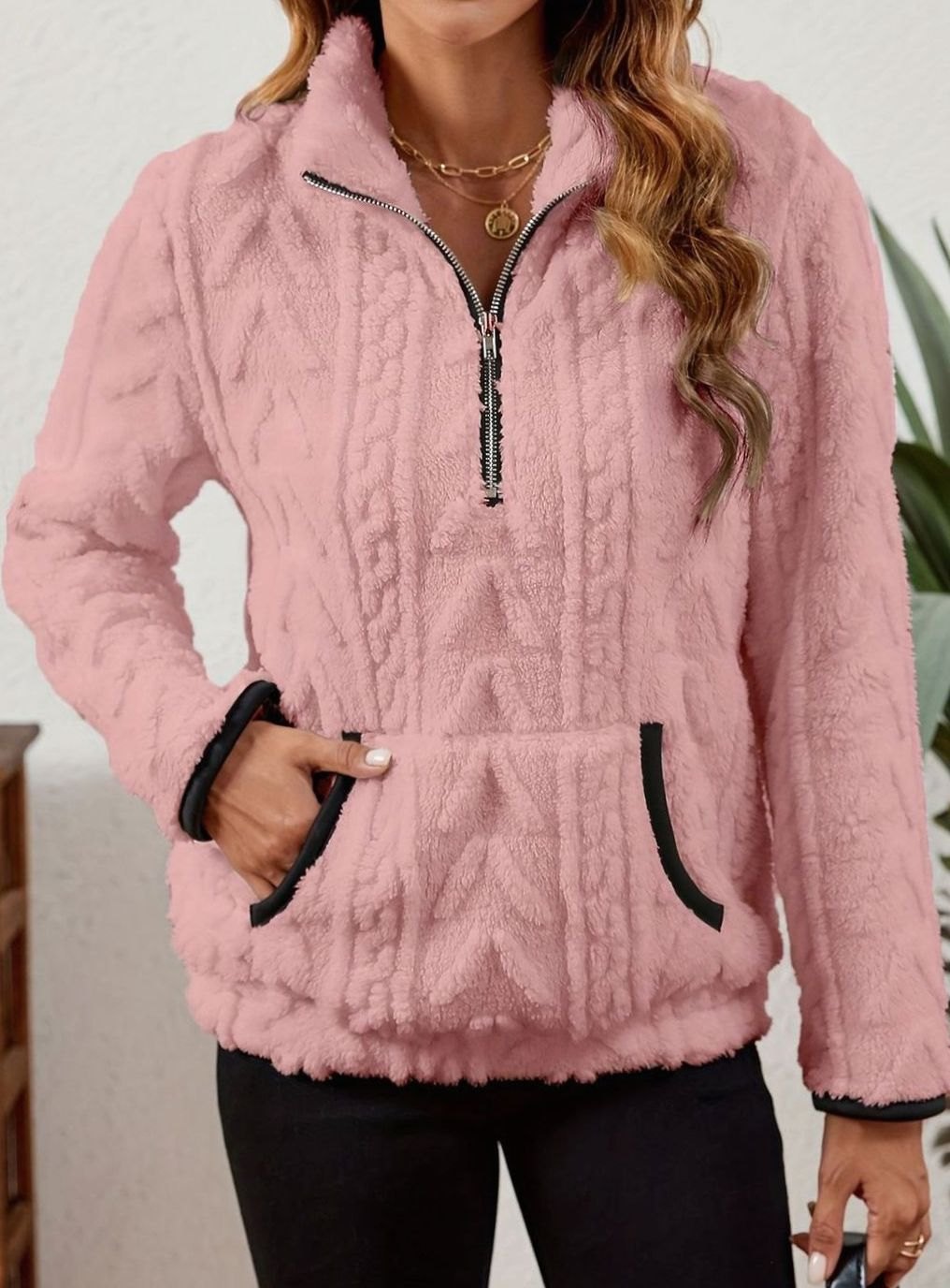 Madison | Women's Cozy Fleece Half-Zip Kangaroo Pocket Pullover Sweater