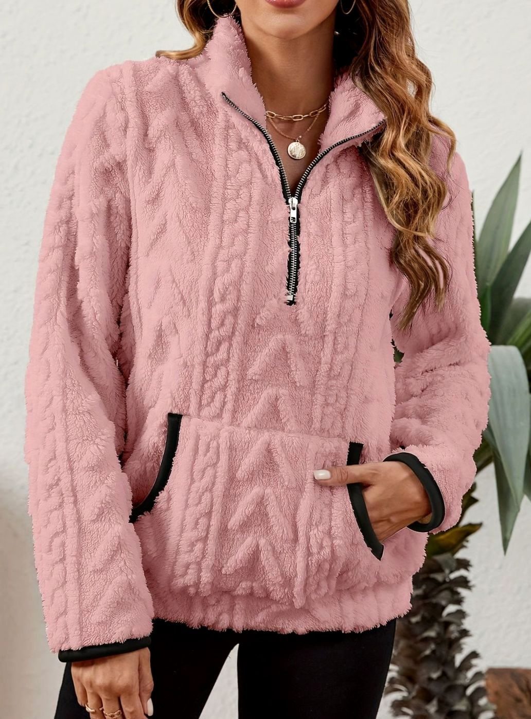 Madison | Women's Cozy Fleece Half-Zip Kangaroo Pocket Pullover Sweater