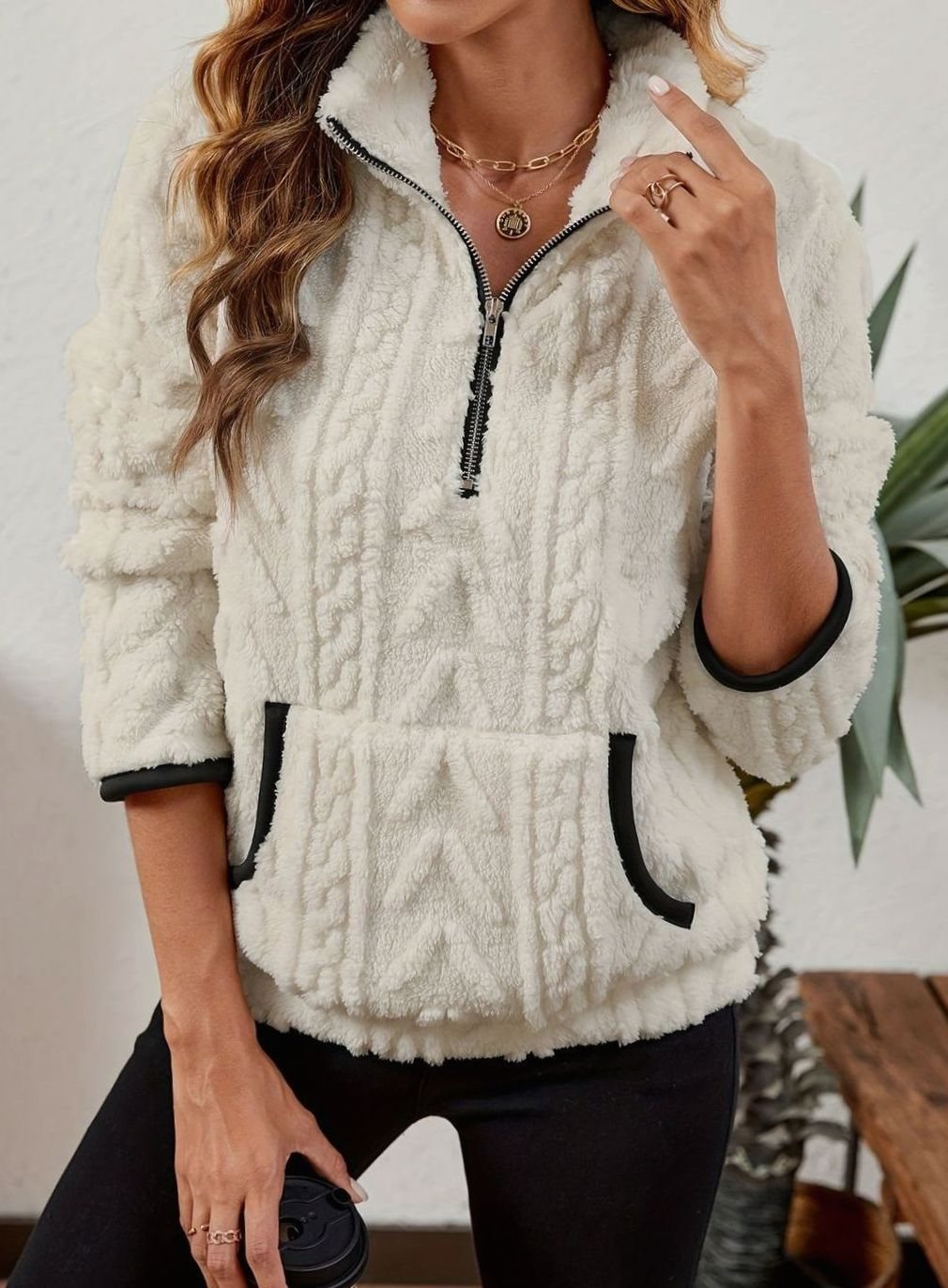 Madison | Women's Cozy Fleece Half-Zip Kangaroo Pocket Pullover Sweater