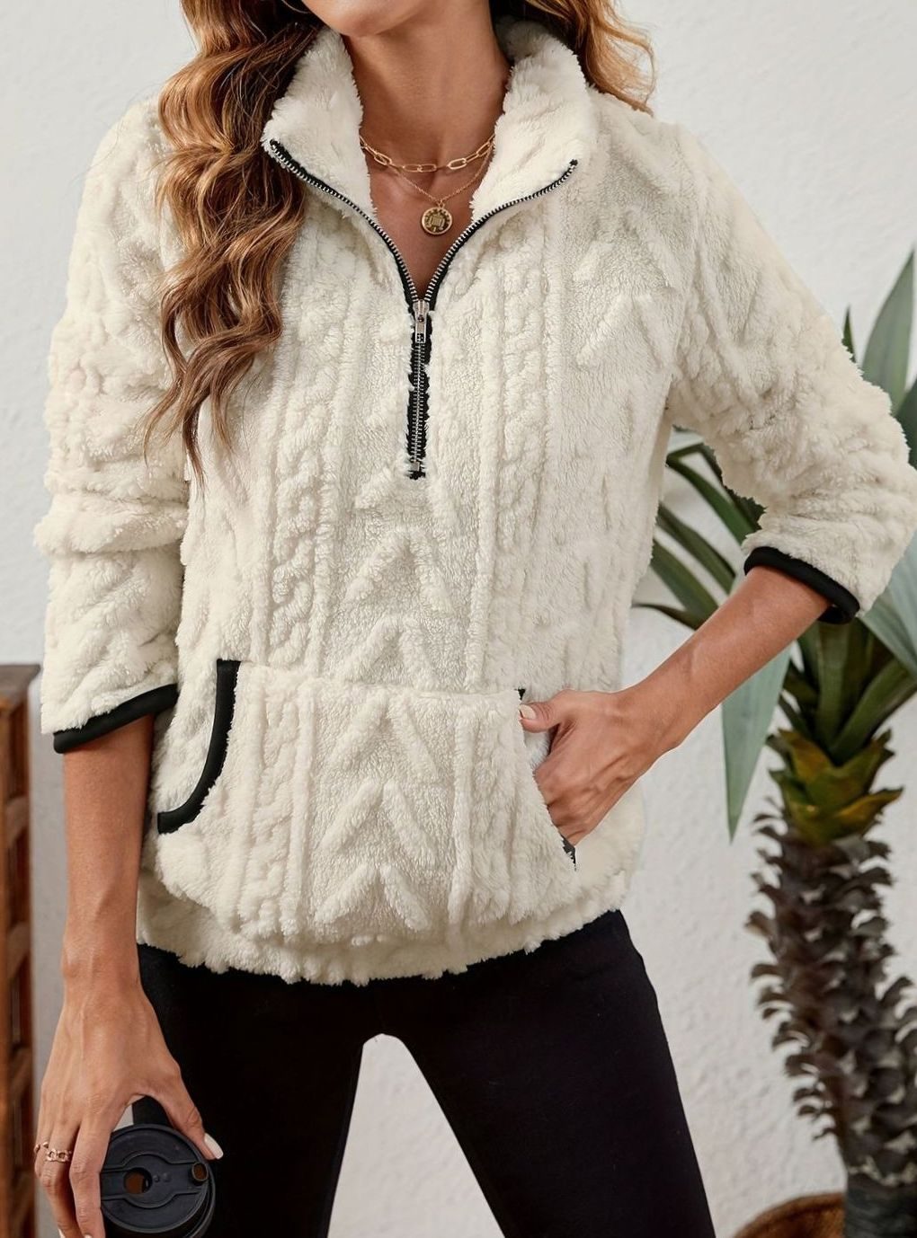 Madison | Women's Cozy Fleece Half-Zip Kangaroo Pocket Pullover Sweater